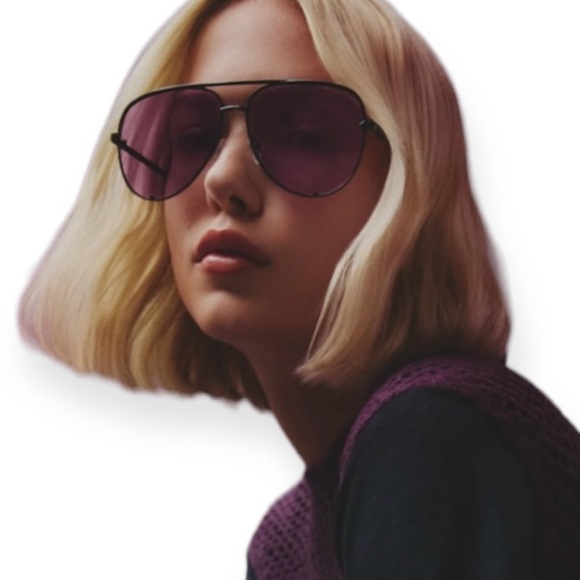 QUAY High Key Sunglasses Black Frame Black Amethyst Lens Aviator Extra Large NWT - Picture 4 of 14